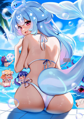 4girls :d >_< akuma_nihmune animal_ears ass ass_focus ball_(object) bangs bao_(vtuber) beach beachball bikini blonde_hair blue_hair blue_sky blush breasts bubble closed_eyes cloud cloudy_sky day dutch_angle eyebrows_visible_through_hair female from_behind horns huge_ass large_breasts long_hair looking_at_viewer looking_back multiple_females multiple_girls ocean open_mouth outdoors palm_tree partially_submerged pink_eyes pink_hair pool purple_hair red_eyes short_hair shylily side-tie_bikini sideboob sitting sky smile solo_focus splashing squchan striped sunlight swimsuit tail transparency transparent tree very_long_hair virtual_youtuber vtuber wading water water_drop white_bikini