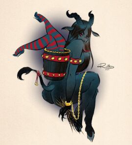 1girls 2022 artist_signature ass black_skin breasts christmas demon demon_girl demon_horns ear_piercing female female_focus female_only goat_horns high_heels hooves krampus long_ears long_tongue manacles medium_breasts monster_girl naked naked_female nude nude_female pinup pointy_tongue red_eyes retro_artstyle rule_63 rutturuttu sideboob solo solo_female solo_focus striped_legwear striped_thighhighs tail