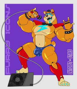 1boy 2024 animatronic anthro anthro_focus anthro_only anthro_solo bear bodypaint bow_tie bowtie bulge bulge_through_clothing digital_drawing_(artwork) digital_media_(artwork) facepaint five_nights_at_freddy's five_nights_at_freddy's:_security_breach glamrock_freddy_(fnaf) holding holding_object machine male male_anthro male_focus male_only microphone navel outcast-stars robot scottgames smile smiley_face solo solo_anthro solo_focus solo_in_panel solo_male steel_wool_studios top_hat underwear underwear_only ursid ursid_humanoid