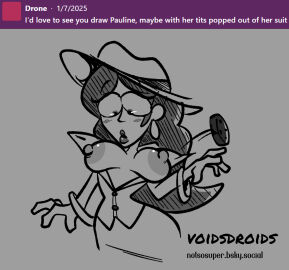 1girls breasts button embarrassed female mario_(series) monochrome pauline tagme voidsdroids wardrobe_malfunction