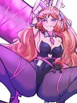 bunny_ears bunnysuit clothed clothing ishmael_(limbus_company) limbus_company project_moon rabbit rabbit_hole_(deco*27/caststation) rabbit_hole_(vocaloid) ribbon ribbons roseate_desire_ishmael_(limbus_company) squatting