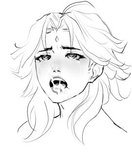 1boy after_fellatio after_oral cum cum_hungry cum_in_mouth cum_on_face cum_on_tongue dripping_cum gay genshin_impact heart-shaped_pupils male male_only solo_male tears xiao_(genshin_impact) yaoi