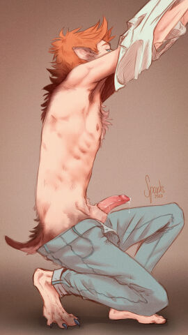 2023 animal_genitalia animal_genitalia_on_humanoid animal_penis back_tuft bodily_fluids bottomwear brown_body brown_fur canid canine canine_genitalia canine_penis canine_penis_on_humanoid canis chest_tuft claws clothed clothing ear_transformation fur fur_growth genital_fluids genitals growth hair hi_res human human_to_anthro humanoid leaking_precum light_body light_skin male male_focus male_only mammal mid-transformation open_bottomwear open_clothing open_pants orange_hair pants paws penis precum raised_arms sheath shirt short_hair short_tail simple_background solo sparks_99 species_transformation tail tail_growth taking_off_shirt toe_claws topwear transformation tuft undressing undressing_self unnamed_character watermark white_clothing white_shirt white_topwear wolf