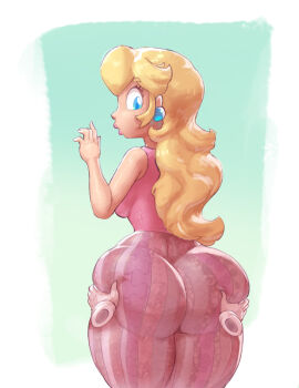 1girls 2d ass big_ass breasts clothed female flare_pants forbidden_pants grabbing_ass lickagoat mario_(series) princess_peach tagme