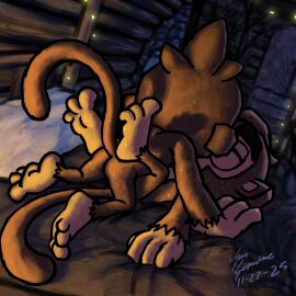 absurd_res anal anal_sex anthro ass bed benjamin_(bloons) bloons_tower_defense bodily_fluids brick_wall brown_body brown_fur cabinet duo feet fur furniture grabbing_sheets haplorhine hi_res lights log_cabin male male/male mammal monkey night ninja_kiwi nude on_top_of_another penetration pillow plant primate quincy_(bloons) sean_serpentine sweat sweaty_feet tail tree wall_(structure)