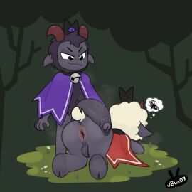 2boys anus ass backsack balls ballsack big_ass big_butt black_eyes black_hair bottomless caprine crown cult_of_the_lamb fat_ass fat_butt goat goat_(cult_of_the_lamb) horns huge_ass huge_butt huge_cock jbun07 lamb lamb_(cult_of_the_lamb) male male_only penis penis_on_ass sheep tail thick_ass thick_butt white_wool