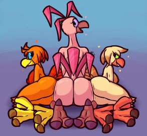 2025 amara_(windborn) anthro ass avian beak big_butt bird black_eyes blue_sclera brown_claws butt_squish claws draya_(windborn) feathers female genitals green_sclera grin group hair heart_symbol hi_res looking_at_viewer looking_back lying nipples nude on_front on_side orange_body orange_feathers pink_beak pink_body pink_feathers pink_hair primma_(windborn) purple_claws purple_sclera pussy rear_view red_beak red_body red_claws red_feathers red_nipples smile squish tail tail_feathers tan_body tan_feathers toe_claws trio ultilix vulva yellow_beak