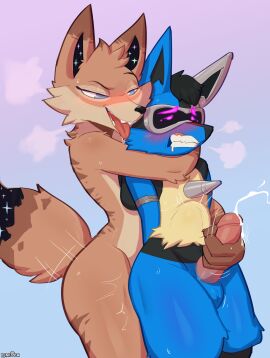 2024 absurd_res anal anal_sex anthro balls blue_body blue_eyes blue_fur blush bodily_fluids brown_body brown_fur canid canine cosmic_tail cum cum_while_penetrated cybernetics cyborg digital_media_(artwork) dipstick_ears dipstick_tail drooling duo ear_markings ejaculation erection fox fur generation_4_pokemon genital_fluids genitals gloves_(marking) handjob handjob_while_penetrating headlock hi_res looking_pleasured lucario machine male male/male mammal markings mkm-001 multicolored_body multicolored_ears multicolored_fur nero_(nerogivsnerps) nintendo penetration penile penis pink_eyes pokemon pokemon_(species) psakorn_tnoi reach_around saliva sex simple_background smile smirk smug stomach_bulge sweat tail tail_markings thick_thighs thrusting tongue tongue_out