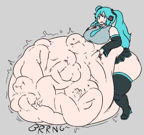 1girls ambiguous_prey ass big_breasts big_thighs blue_eyes blue_hair blush breasts clothed female hand_on_belly hatsune_miku huge_ass hyper hyper_belly looking_at_viewer multiple_females multiple_girls multiple_prey okuuguette realtf2sex simple_background stomach stomach_deformation stomach_noises struggling_prey tail thighhigh_boots thighhighs twintails vocaloid vore vore_belly