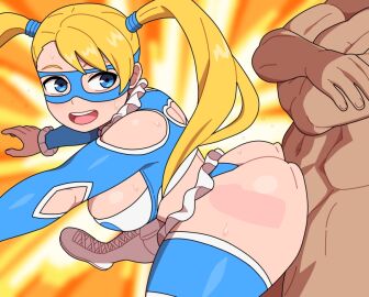 1boy 1girls :d ass bent_over big_breasts blonde_hair blue_eyes boots breasts capcom clapping_cheeks clothed_female_nude_male female happy_sex kabeume long_twintails looking_back male nude nude_male open_mouth penis rainbow_mika revealing_clothes sex sex_from_behind smile straight street_fighter sweat thighhighs twintails wrestling_mask wrestling_outfit x-ray