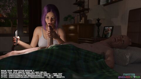 3d 3d_model 3dx big_penis blue_eyes clothed clothed_female clothed_female_nude_male english_text erection female genitalia getting_erect grandfather grandparent house human humanoid_penis light-skinned_female light_skin male mias3dxworld naked nude nude_male old old_male older_male original original_character original_characters penis purple_hair seducing seductive twitter