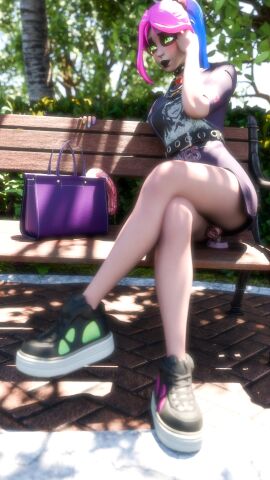 dildo dildo_sitting female fortnite helsie_(fortnite) masturbation nuffie outdoors park park_bench public public_masturbation solo stealth_masturbation