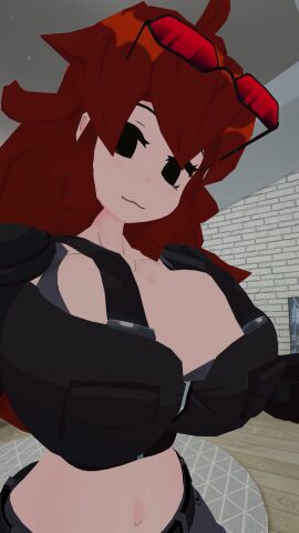 1girls 3d 3d_model :3 agent_gf_(friday_night_funkin) big_breasts black_clothing black_eyes breast_focus breasts cleavage female female_only fnf focus_on_chest friday_night_funkin girlfriend_(friday_night_funkin) girlfriend_(shadsterwolf) glasses glasses_on_head headwear kallylady light-skinned_female light_skin pale-skinned_female pale_skin red_hair shadsterwolf slim_waist solo tagme vrchat vrchat_avatar wide_hips