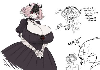 2d 2d_(artwork) 2d_artwork 2girls big_breasts breasts choker clothed clothed_female clothes clothing cross_necklace demon demon_girl demon_tail female female_focus female_only goth goth_girl hair mascara mole mole_on_breast multicolored_hair multiple_females multiple_girls necklace nipple_piercing nipples nude open_mouth piercing red_eyes sharp_nails short_hair sweat sweatdrop sweating sweaty tail text unseen_female_face yobaba