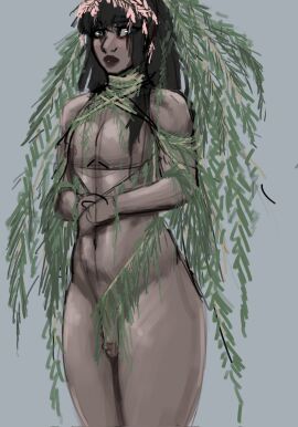 amazon amazonian androgynous ass bare_legs bare_shoulders barefoot barely_clothed big_ass big_butt big_lips bisexual black_hair blush embarrassed feet femboy foreskin forest_background freckles freckles_on_face headpat jungle jungle_boy language_barrier large_ass large_cock large_penis loincloth male mellomi messy_hair penis plant plant_clothing practically_nude soles thick_thighs uncircumcised uncircumcised_penis uncut wedding_attire wedding_veil xoco_(mellomi)