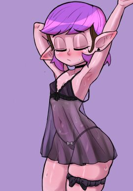 1girls amity_blight female female_only lingerie no_watermark pointy_ears purple_hair rukisan solo the_owl_house witch witch_(the_owl_house)