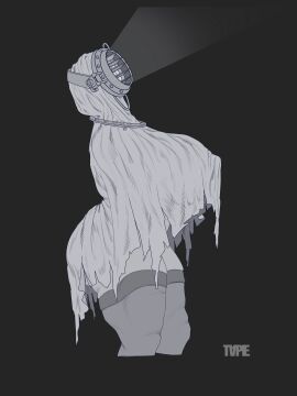 1girls artist_name big_breasts breasts evil_within female female_only ghost_girl huge_breasts light light_source masked_female monster_girl nipples self_upload shade_(the_evil_within) sheets simple_background stockings tall_female taller_female tape_draws the_evil_within upper_body