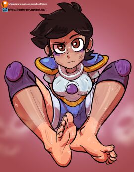 1girls 2d armor armored_female barefoot battle_damage bisexual brown_eyes brown_hair bruise bruised chest_plate clothed_female clothing confused dark-skinned_female dark_skin defeated disembodied_penis disney disney_channel disney_xd earrings face_paint fanbox_logo fanbox_url fanbox_username feet female foot_fetish knee_pads latina luz_noceda male nervous patreon patreon_logo patreon_url patreon_username penis reathroch red_background short_hair shorts shoulder_pads simple_background sports sports_uniform steam steaming_body sweat sweatdrop tan_skin the_owl_house tired toes wet_body wet_clothes