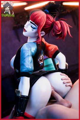 big_ass big_breasts clown clown_girl clussy fortnite harley_quinn multicolored_hair slymyguy vaginal_penetration white_skin