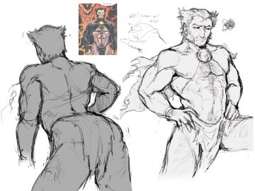 1boy abs ass back baimonbluewhale beard blush bridal_gauntlets chest_hair facial_hair gloves hairy large_pectorals leg_hair male male_focus male_only marvel marvel_comics mature_male monochrome muscular muscular_male navel pectorals short_hair wolverine_(x-men) x-men
