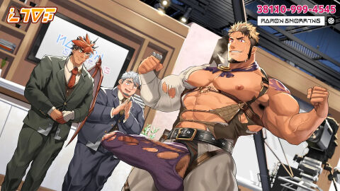 3boys abs another_eidos_of_dragon_vein_r armpit_hair armpits arms_up balls balls_under_clothes bandage bandaged_hand bare_breasts beard beefy biceps big_areola big_breasts big_bulge big_penis black_eyes black_hair blonde_hair blurry_background breast_bigger_than_head breasts buff bulge bulge_through_clothing bursting_clothes camera censored censored_balls censored_penis channel clapping clenched_hand clenched_teeth daddy dilf dragon_humanoid english_text enormous_penis erection erection_under_clothes frown gaia_(another_eidos) gay genital_outline gigantic_penis grey_eyes grey_hair grin heterochromia hi_res huge_breasts huge_cock humanoid hunk livestream long_penis magritte_(another_eidos) male male_breasts male_only male_with_breasts manly mature_male mosaic_censoring multicolored_hair muscles muscular muscular_arms muscular_male navel neckerchief necktie nullqllun oppai orange_hair pecs penis penis_bigger_than_head phone_number pose posing red_eyes salesman search_bar shopping_channel short_hair sideburns six_pack size_difference standing straps studio stylized suit suit_and_tie sweat sweatdrop sweating sweaty tattoo tattooed_arm text thick_arms thick_penis three-tone_hair tough_guy triceps tv_show two-tone_hair veiny_arms veiny_face white_hair wide_eyed winged_humanoid wings yaoi yellow_eyes