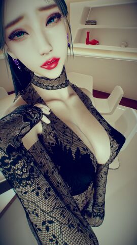 1girls 3d 4k aqua_eyes big_breasts black_hair breasts crashbanditkut dress dress_only earrings eyelashes eyes_squinting female female_focus hair hi_res high_resolution highres lace light-skinned_female light_skin lips lipstick long_eyelashes long_hair looking_at_viewer mole mole_under_eye original original_character red_lipstick solo virt-a-mate virtamate