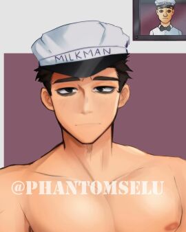 1boy francis_mosses looking_at_viewer male male_nipples male_only milkman muscular muscular_male nipples nude phantomselu that's_not_my_neighbor