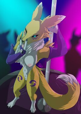 2024 absurd_res anthro arm_warmers armwear armwear_only audience bandai_namco being_watched black_nose black_sclera blue_eyes breasts canid canine cel_shading claws clitoris clothing crowd cunnilingus_gesture digimon digimon_(species) digitigrade erect_nipples exposed_breasts female fluffy fluffy_chest fluffy_tail fox fur fur_markings genitals gesture group hand_on_pole hi_res high-angle_view long_ears long_tail looking_at_another looking_at_viewer mammal markings navel neck_tuft neon neon_lights nipples nude nude_anthro nude_female one_eye_closed performance pink_nipples pole portrait pubes pubes_exposed purple_armwear purple_clothing pussy renamon sethraven4 shaded signature solo spotlight stage standing stripper stripper_pole suggestive suggestive_gesture tail teeth thick_thighs tongue tongue_between_fingers tongue_out tuft white_body white_fur wide_hips wink yellow_body yellow_fur yin_yang