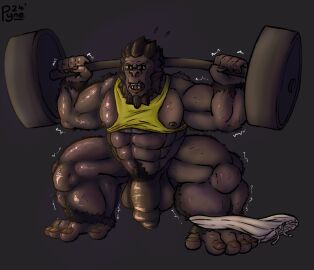 abs absurd_res ape bara biceps big_feet big_muscles big_penis black_body black_hair black_nipples black_skin blizzard_entertainment bodily_fluids bottomwear clothing exercise eyewear feet fingernails flaccid foreskin furrywatch genitals glasses glistening glistening_body gorilla hair haplorhine hi_res huge_muscles hyper hyper_muscles male male_only mammal muscles muscular nails nipples overwatch penis prehensile_feet primate pyne_(artist) shaking shirt shorts solo struggling sweat tank_top teeth thigh_muscles toenails toes topwear uncircumcised wardrobe_malfunction weightlifting white_bottomwear white_clothing white_shorts winston_(overwatch) workout yaoi yellow_clothing yellow_shirt yellow_tank_top yellow_topwear