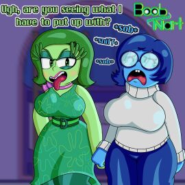 2girls alternate_version_available ass big_ass big_breasts blue_body blue_eyes blue_hair blue_skin boobnart breasts buckteeth chubby chubby_female crying curvy dialogue disgust_(inside_out) dress duo duo_focus english_text female fully_clothed glasses green_body green_eyes green_hair green_skin hand_holding holding_hands inside_out inside_out_2 large_ass large_breasts looking_at_viewer onomatopoeia pixar sadness_(inside_out) self_upload short_hair standing suggestive talking_to_viewer tears teeth text thick thick_thighs tongue tongue_out