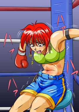 1girls ayane's_high_kick ayane_mitsui belly belly_punch big_breasts blonde_hair breasts colored doujin doujinshi female female_focus female_only fist large_boobs large_breasts red_eyes red_hair ryona