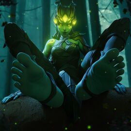3d clothed clothing dryad dryad_widowmaker feet female firefly foot_fetish glowing_eyes leaves nature nature_background nibs3d overwatch overwatch_2 soles stirrup_legwear stirrup_socks tagme toes widowmaker
