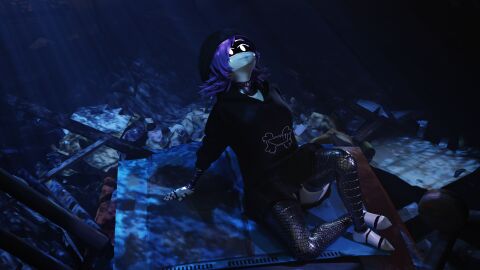 blender crossed_legs fully_clothed murder_drones panty_peek relaxing sitting skirt skirt_up strikefrommidnight uzi_(murder_drones) visible_underwear