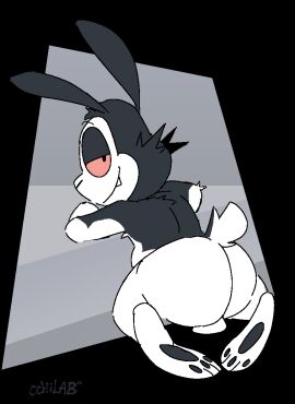 2022 anthro artist_name ass balls bedroom_eyes black_body black_ears black_eyes black_fur black_tail bunnicula bunnicula_(series) cchilab digital_media_(artwork) fangs fur genitals half-closed_eyes kneeling lagomorph leporid long_ears looking_at_viewer looking_back male mammal multicolored_body multicolored_fur narrowed_eyes pink_sclera presenting presenting_hindquarters rabbit rear_view scut_tail seductive sharp_teeth short_tail smile solo tail teeth text thick_thighs three-quarter_view two-tone_body two-tone_fur two-tone_tail vampire white_body white_fur white_nose white_tail