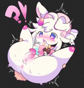 anthro anus blue_body blue_fur blush blush_lines bodily_fluids body_blush cunnilingus digital_media_(artwork) female fur genital_fluids genitals hi_res horn lagomorph leporid mammal multicolored_body multicolored_fur nipples nude open_mouth oral pink_body pink_fur pussy pussy_blush rabbit sex simple_background solo spread_legs spread_pussy spreading tail tongue tongue_out ukierr1 vaginal_fluids vaginal_penetration white_body white_fur