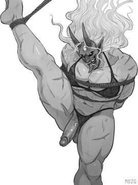 1boy bara bara_tiddies bara_tits big_penis bondage breasts crossdressing dead_by_daylight gay huge_cock kazan_yamaoka large_penis lingerie lingerie_only male male_only malesub masculine_crossdresser mozgistired penis presenting_penis rope rope_bondage rope_harness ropes shibari_bondage shibari_over_clothes submission submissive submissive_male the_oni_(dbd) tied tied_hands tied_up yaoi