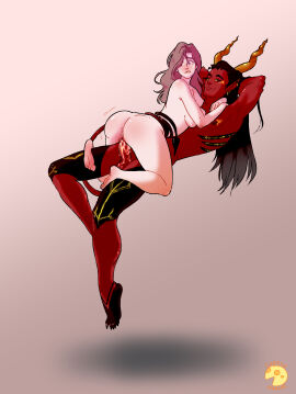 cheesomancer dungeons_and_dragons female floating male male/female original original_character original_characters penis penis_in_pussy pussy red_skin sex_in_air tiefling