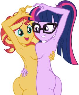 2girls accurate_art_style armpits ass breasts completely_naked completely_nude earth_pony_colds equestria_girls female female_only friendship_is_magic happy hasbro heart_hands looking_at_each_other looking_back my_little_pony naked naked_female nude nude_edit nude_female nudity open_mouth sci-twi sideboob sunset_shimmer transparent_background