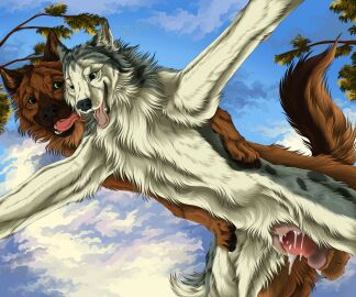 animal_genitalia animal_penis animal_pussy balls black_nose blue_eyes bodily_fluids brown_body brown_fur canid canine canine_genitalia canine_penis canine_pussy canis cloud cum cum_drip cum_from_pussy cum_in_pussy cum_inside cum_on_penis day domestic_dog dripping duo erection fangs female female_penetrated feral feral_on_feral feral_penetrated feral_penetrating feral_penetrating_feral from_behind_position fur genital_fluids genitals german_shepherd green_eyes grey_body grey_fur herding_dog hi_res husky knot leaking_cum looking_at_another looking_at_partner low-angle_view male male/female male_penetrating male_penetrating_female mammal mounting msdeadsoul multicolored_body multicolored_fur nordic_sled_dog open_mouth outside pastoral_dog penetration penile penile_penetration penis penis_in_pussy plant pussy quadruped sex sky smile spitz teeth text tongue tongue_out tree tuft vaginal_penetration white_body white_fur worm's-eye_view