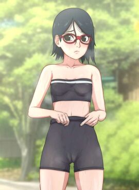 1girls adjusting_clothes after_exercise alternate_costume athletic athletic_female bare_shoulders bike_shorts black-haired_female black_hair blush boruto:_naruto_next_generations cameltoe clothed clothed_female curvy curvy_figure embarrassed female female_only glasses high_resolution long_hair looking_at_viewer looking_away messy_hair midriff naruto naruto_(series) navel noxdsa outdoors park petite pinup presenting presenting_pussy pussy pussy_visible_through_clothes revealing_clothes sarada_uchiha solo solo_focus steam steaming_body sweatdrop sweating sweating_profusely sweaty_body sweaty_clothes swimsuit teenage_female teenager tubetop uncensored upper_body wedgie wet_body wet_clothes wet_skin workout_clothes