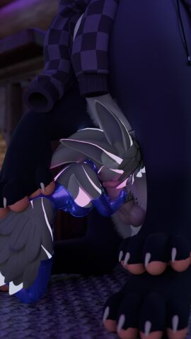 absurd_res anthro anthro_on_taur anthro_penetrated avali balls duo fellatio genitals hi_res huge_filesize knot knotted_penis mammal oral penetration penile penis procyonid raccoon sex taur taur_penetrating taur_penetrating_anthro