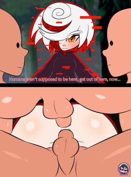 1girls 2boys anal anal_sex android anus artificial_intelligence ass balls double_penetration english_text female female_penetrated human_penetrating human_penetrating_female human_penetrating_humanoid humanoid male pussy red_eyes sage_(sonic_frontiers) sega short_hair sirjzau sonic_(series) sonic_frontiers sonic_the_hedgehog_(series) text vaginal_penetration vaginal_sex white_hair