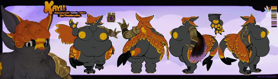 3_fingers 3_toes 4_ears absurd_res anthro areola avali avian belly big_areola big_belly big_breasts black_arms black_belly black_body black_breasts black_claws black_feathers black_inner_ear black_legs black_sclera black_scutes black_tail_tip black_tuft black_wings blue_body blue_feathers breasts bust_portrait chest_tuft claws color_swatch dipstick_tail electricity energy_wings feather_hair feather_tuft feathered_wings feathers feet female female_(lore) female_anthro finger_claws fingers front_view gingerrey hair hair_over_eye hand_pawpads hi_res huge_areola huge_belly huge_breasts kayu_(wyldfyrteam) lightning lightning_bolt lightning_tail looking_at_viewer magic_crystal magic_user markings mechanical_arm midriff multi_ear navel nipples non-mammal_areolas non-mammal_breasts non-mammal_navel non-mammal_nipples nude nude_anthro nude_female obese obese_anthro obese_female orange_body orange_ears orange_feathers orange_wings overweight overweight_anthro overweight_female pawpads portrait pseudo_hair purple_body purple_feathers purple_wings rear_view red_body red_feathers scuted_feet scuted_hands scutes side_view solo tail tail_crystal tail_markings tan_body tan_feathers toe_claws toes tuft unusual_anatomy unusual_wings white_eyes winged_arms wings yellow_areola yellow_body yellow_feathers yellow_mouth yellow_nipples yellow_pawpads