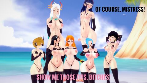 3d adult_swim artist_request big_breasts big_penis black-haired_female black_hair blonde-haired_female blonde_hair blue-haired_female blue_hair breasts bulge caption doll_(one_piece) female femboy flat_chest kikunojo koikatsu male matching_outfit miss_diantha nami_(one_piece) nefertari_vivi nico_robin one_piece orange-haired_female orange_hair penis post-timeskip thingorthree toonami white-haired_female white_hair yamato_(one_piece)_(cosplay)