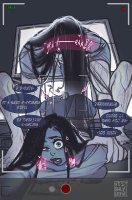 1boy 1girls ass assjob big_ass big_butt bottomless bubble_ass bubble_butt buttjob cum cum_in_pussy cum_inside cumshot doggy_style english_text fat_ass female from_behind from_behind_position genderswap genderswap_(ftm) genderswap_(mtf) horror horror_(theme) itsonlynsfw long_tongue male nightmare_husbando nopan panties_aside pulling_out pussy rule_63 sadako_yamamura speech_bubble the_ring thick_ass thick_thighs yamamura_sadako