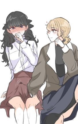 2girls akasukiane04 anime_style blush blush_lines clothed clothed_masturbation clothed_sex commission dommy_mommy fear_and_hunger fear_and_hunger:_termina female hand_under_skirt handjob handjob_through_clothing jerking_off_another karin_(fear_and_hunger) male marina_(fear_and_hunger) masturbating_other multiple_females multiple_girls no_nude penis precum_through_clothes precum_through_clothing stroking_penis trans_woman transfem under_skirt yuri