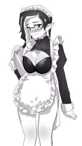 1girls bluesky_link bluesky_username bra breasts clothed clothed_female female inkling inkling_girl looking_at_viewer maid maid_uniform nintendo norishiitsu plate splatoon splatoon_(series) splatoon_3 uniform