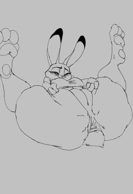absurd_res anatomically_inaccurate anatomically_inaccurate_pawpads anthro anus ass bedroom_eyes big_anus big_ass big_butt breasts digital_drawing_(artwork) digital_media_(artwork) dipstick_ears disney ear_markings female genitals hi_res huge_thighs judy_hopps lagomorph legs_up leporid line_art lying mammal medium_breasts multicolored_ears narrowed_eyes on_back patrick_weste_(artist) pawpads presenting pussy rabbit seductive smile solo thick_thighs under_boob zootopia
