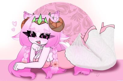 1girls black_eyes braids breasts crown edexia_lazy elf_ears elizabeth_(edexia_lazy) female flower high_heels horns lace_pantyhose lace_pantyhose_hooked_on_heel_(meme) large_ass long_hair meme pantyhose pink_hair pink_pupils tail