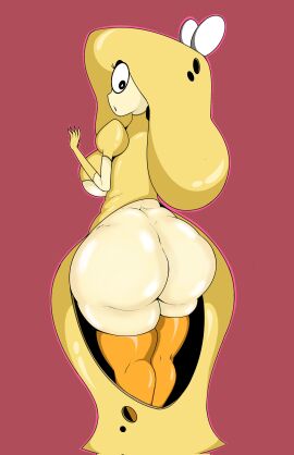 ass back_view big_ass big_breasts big_eyes breasts cheese cheese_toppin curvy dress female female_only food_creature food_girl food_hair food_humanoid legs leo_el_random light-skinned_female light_skin living_food long_gloves looking_back looking_behind no_panties orange_thighhighs pizza_tower solid_color_background solo solo_female solo_focus surprised thick_ass thick_legs thighhighs toppin_gals_minus8 wide_eyes wide_hips yellow_dress